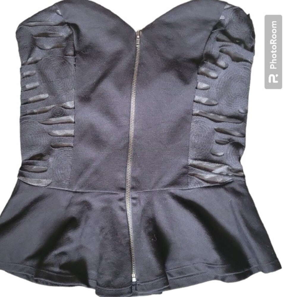 BETTINA LIANO BLACK PEPLUM STRAPLESS TOP - 10